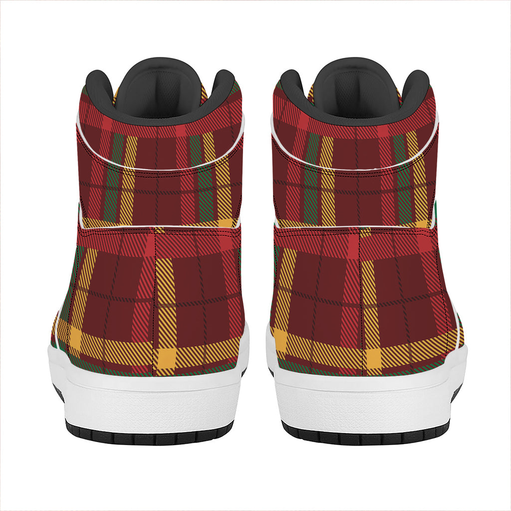 Red Green And Yellow Stewart Print High Top Leather Sneakers