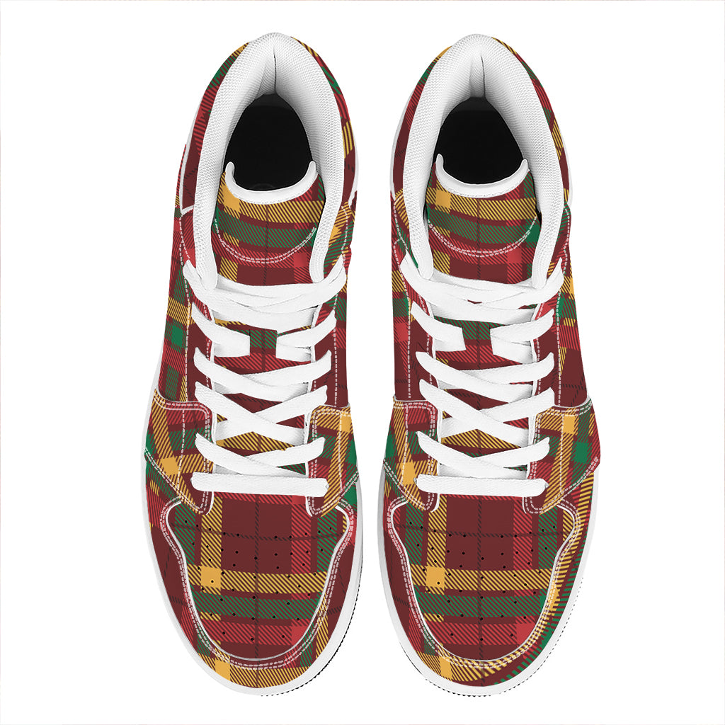 Red Green And Yellow Stewart Print High Top Leather Sneakers