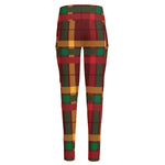 Red Green And Yellow Stewart Print High-Waisted Pocket Leggings