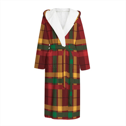 Red Green And Yellow Stewart Print Hooded Bathrobe
