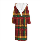 Red Green And Yellow Stewart Print Hooded Bathrobe