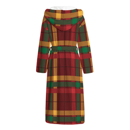 Red Green And Yellow Stewart Print Hooded Bathrobe
