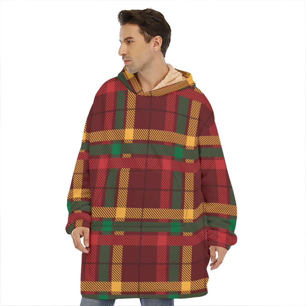 Red Green And Yellow Stewart Print Hoodie Blanket