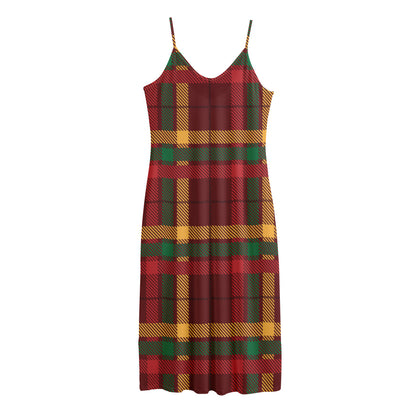 Red Green And Yellow Stewart Print Jersey Midi Cami Dress