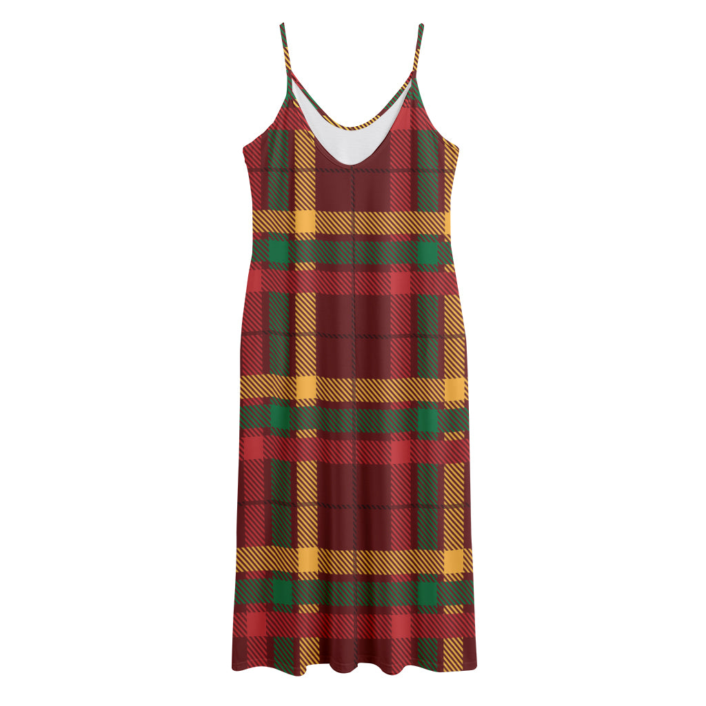 Red Green And Yellow Stewart Print Jersey Midi Cami Dress