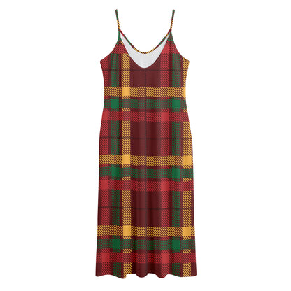 Red Green And Yellow Stewart Print Jersey Midi Cami Dress