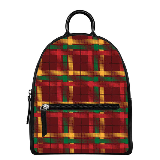 Red Green And Yellow Stewart Print Leather Backpack
