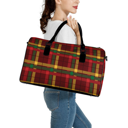 Red Green And Yellow Stewart Print Leather Duffle Bag