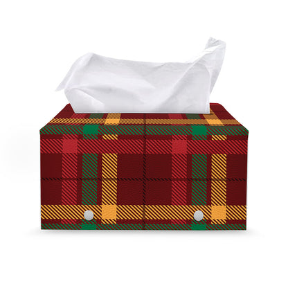 Red Green And Yellow Stewart Print Leather Tissue Box Cover