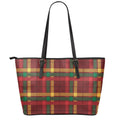 Red Green And Yellow Stewart Print Leather Tote Bag With Zipper