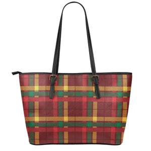 Red Green And Yellow Stewart Print Leather Tote Bag