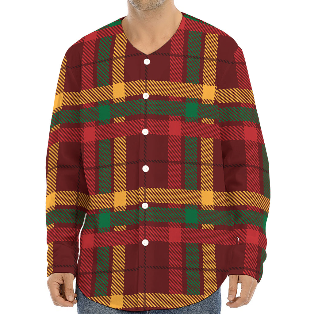 Red Green And Yellow Stewart Print Long Sleeve Baseball Jersey