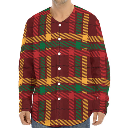 Red Green And Yellow Stewart Print Long Sleeve Baseball Jersey