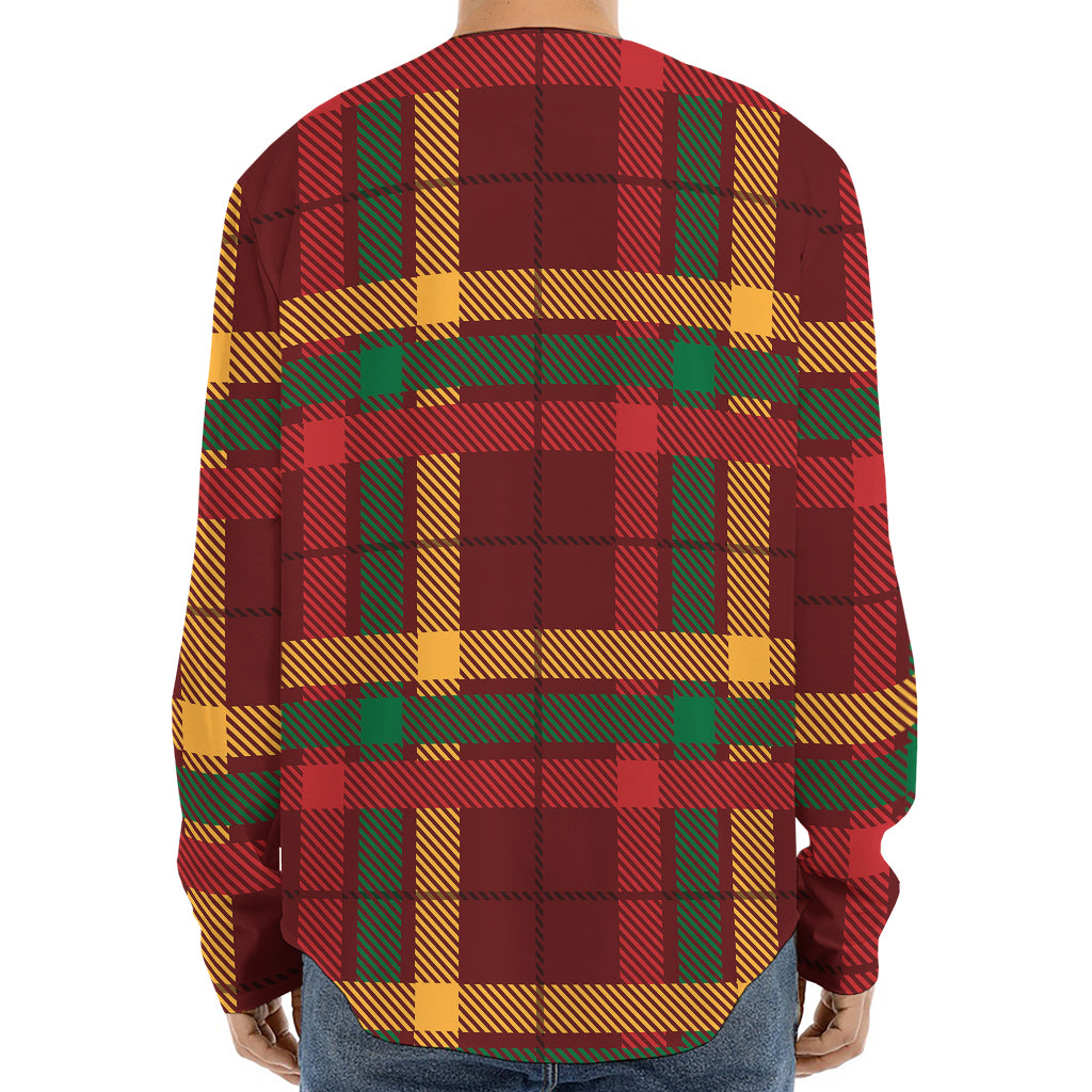 Red Green And Yellow Stewart Print Long Sleeve Baseball Jersey
