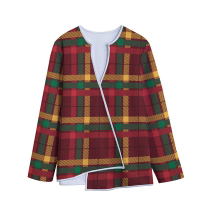 Red Green And Yellow Stewart Print Long Sleeve Short Coat