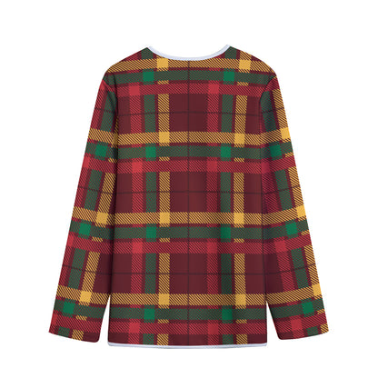 Red Green And Yellow Stewart Print Long Sleeve Short Coat