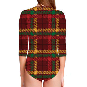 Red Green And Yellow Stewart Print Long Sleeve Swimsuit