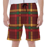 Red Green And Yellow Stewart Print Men's Beach Shorts