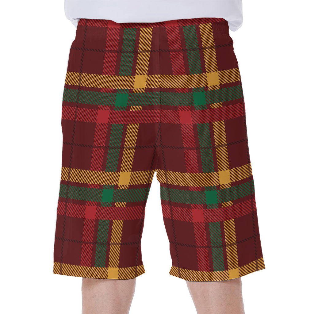 Red Green And Yellow Stewart Print Men's Beach Shorts