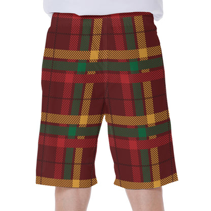 Red Green And Yellow Stewart Print Men's Beach Shorts