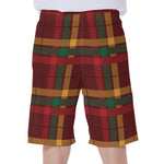 Red Green And Yellow Stewart Print Men's Beach Shorts