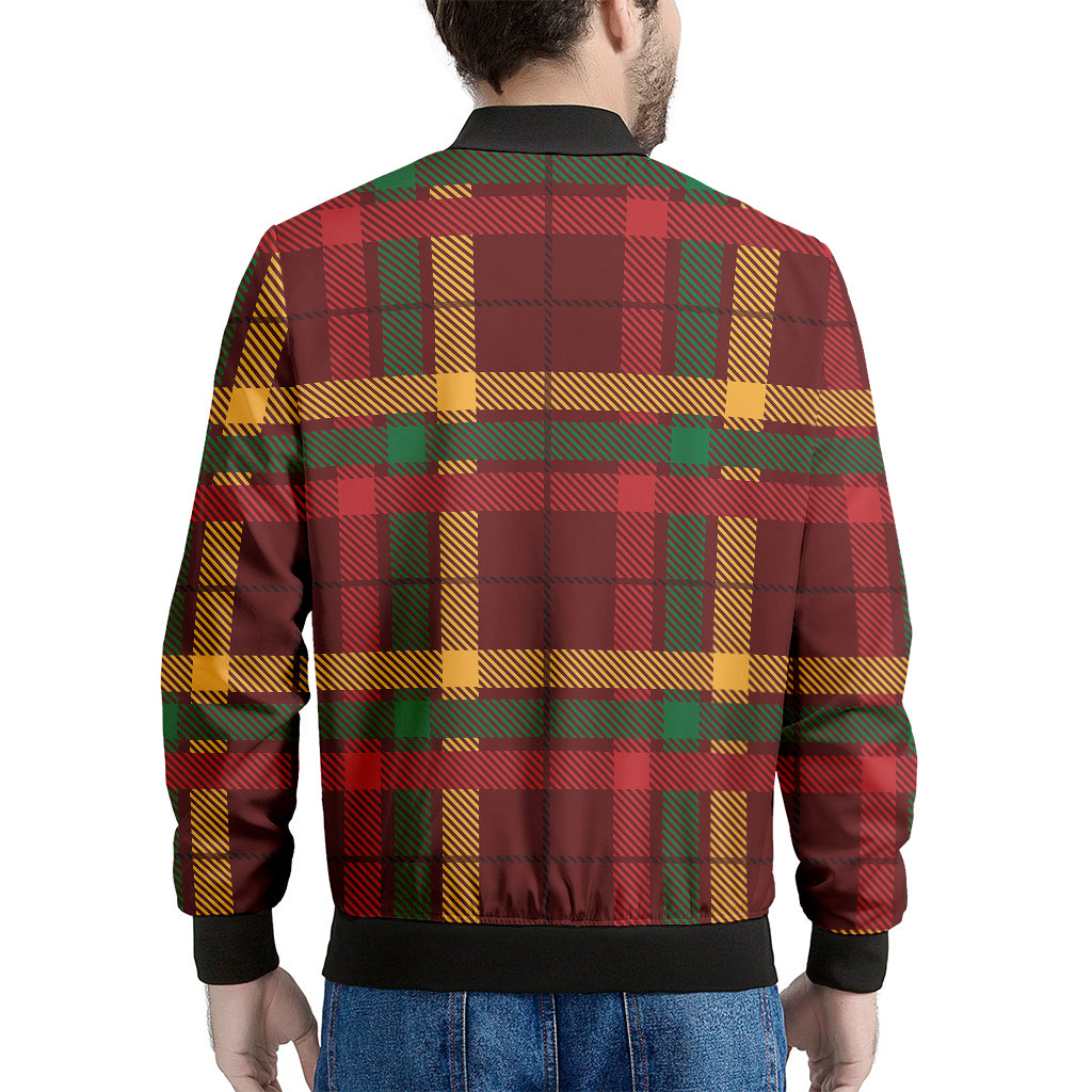 Red Green And Yellow Stewart Print Men's Bomber Jacket