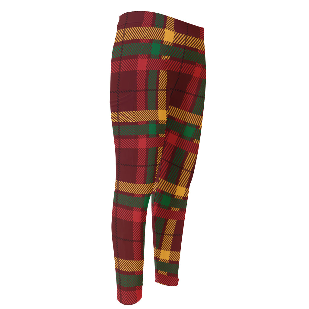 Red Green And Yellow Stewart Print Men's Compression Pants