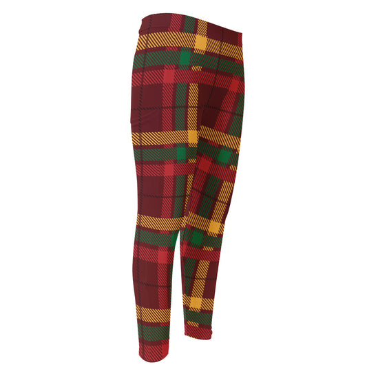 Red Green And Yellow Stewart Print Men's Compression Pants