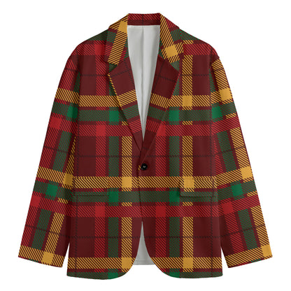Red Green And Yellow Stewart Print Men's Cotton Blazer
