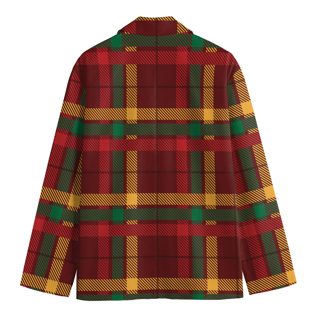 Red Green And Yellow Stewart Print Men's Cotton Blazer