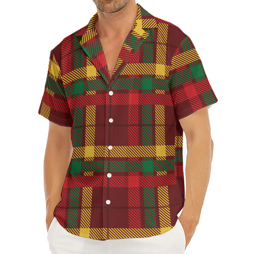 Red Green And Yellow Stewart Print Men's Deep V-Neck Shirt