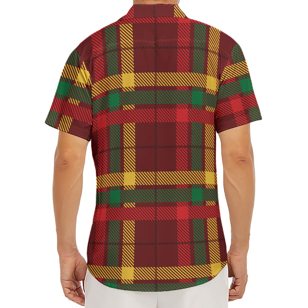Red Green And Yellow Stewart Print Men's Deep V-Neck Shirt