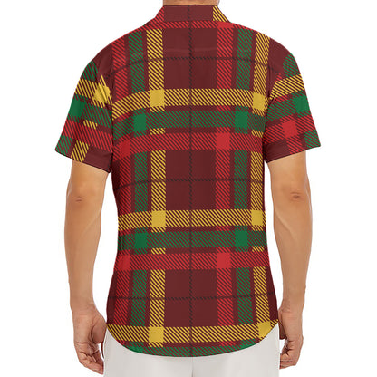 Red Green And Yellow Stewart Print Men's Deep V-Neck Shirt