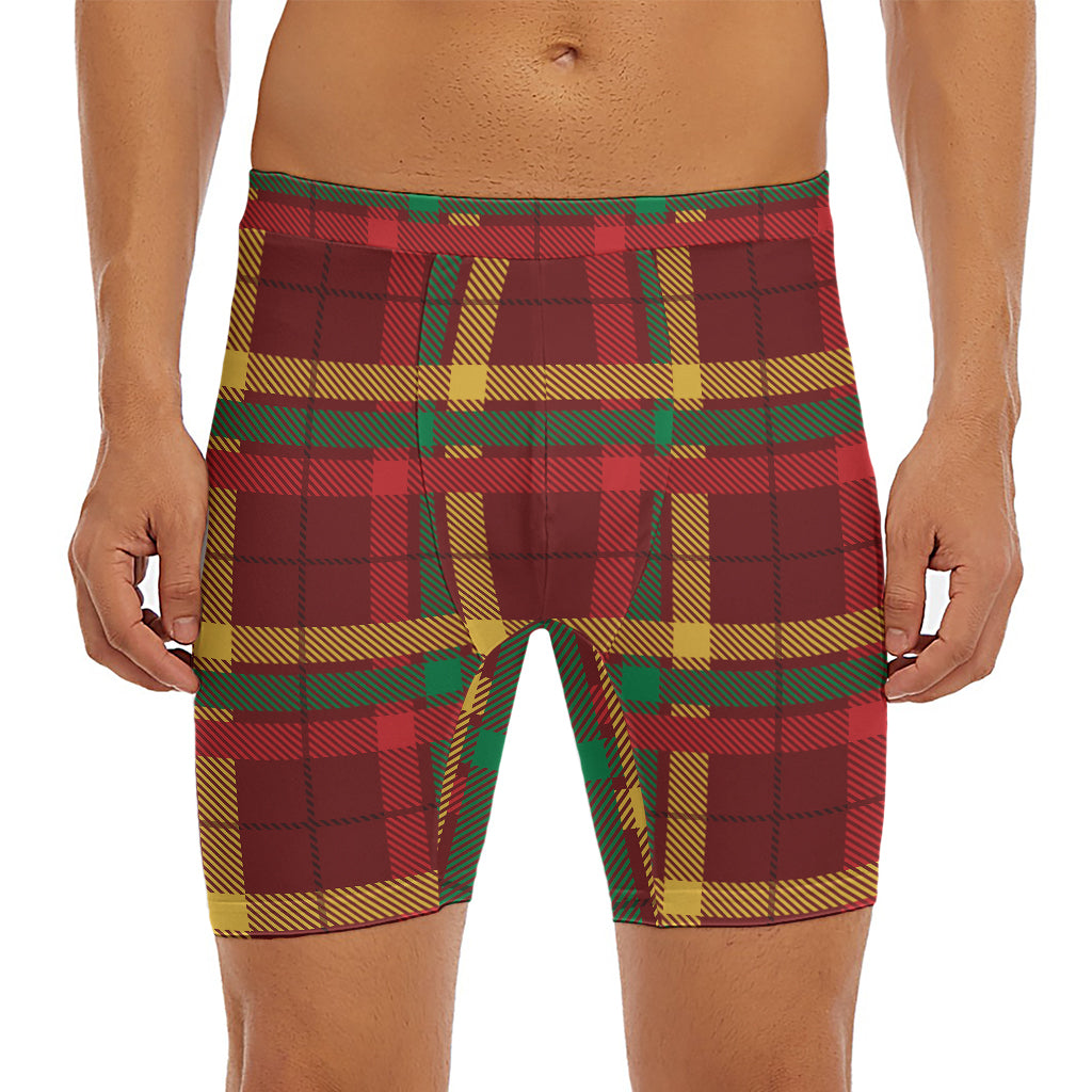 Red Green And Yellow Stewart Print Men's Long Boxer Briefs