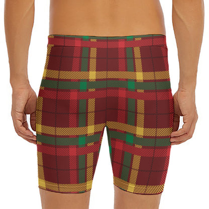 Red Green And Yellow Stewart Print Men's Long Boxer Briefs
