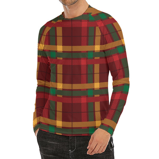 Red Green And Yellow Stewart Print Men's Long Sleeve Rash Guard
