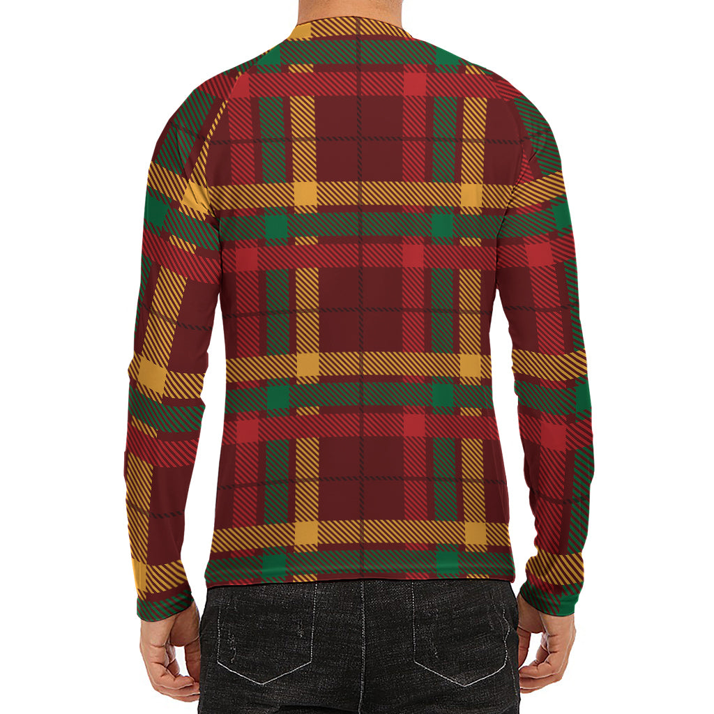 Red Green And Yellow Stewart Print Men's Long Sleeve Rash Guard