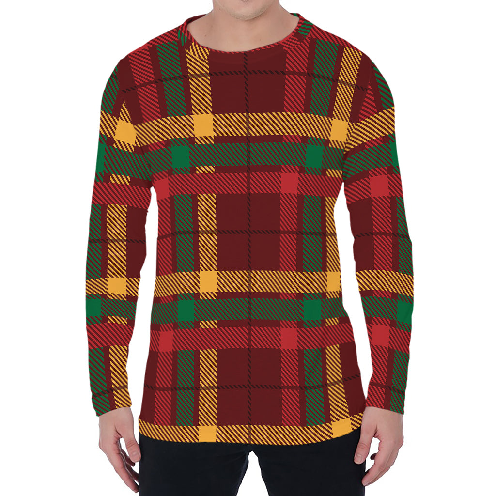 Red Green And Yellow Stewart Print Men's Long Sleeve T-Shirt
