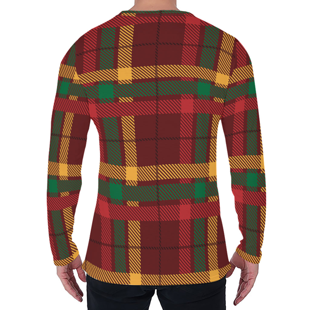 Red Green And Yellow Stewart Print Men's Long Sleeve T-Shirt