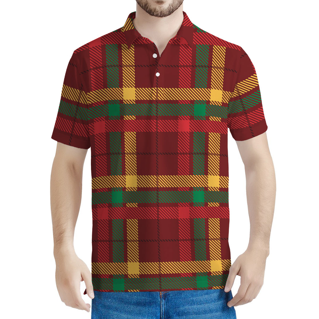 Red Green And Yellow Stewart Print Men's Polo Shirt
