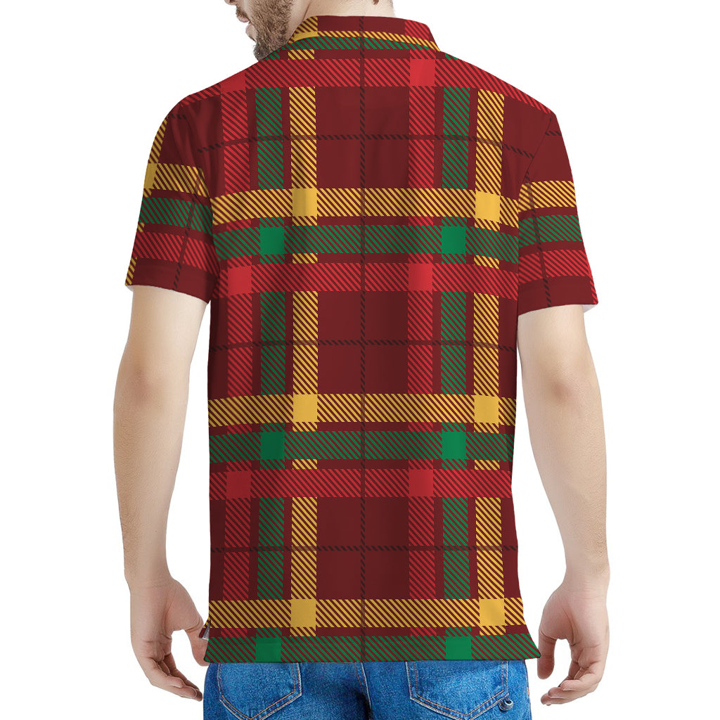Red Green And Yellow Stewart Print Men's Polo Shirt