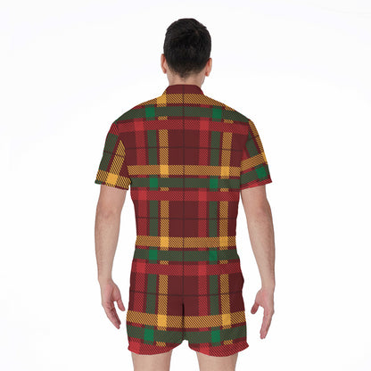 Red Green And Yellow Stewart Print Men's Rompers