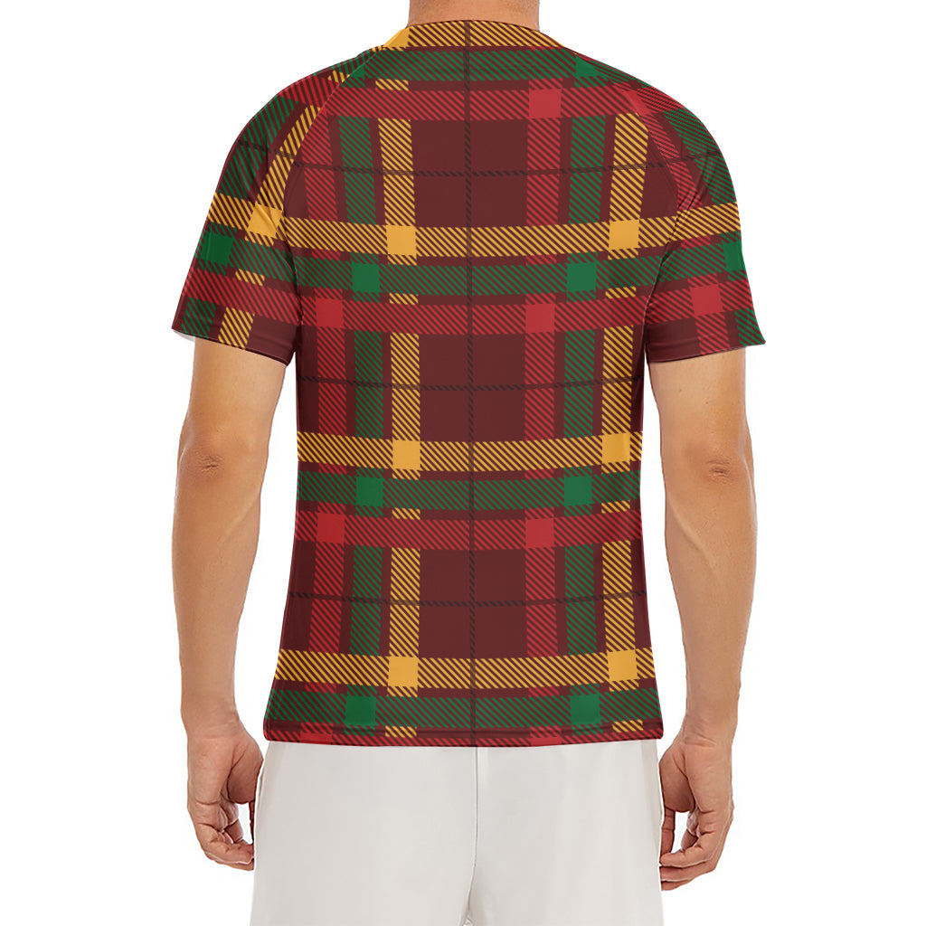 Red Green And Yellow Stewart Print Men's Short Sleeve Rash Guard