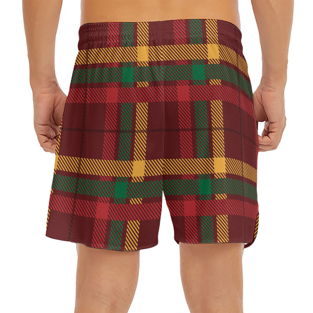 Red Green And Yellow Stewart Print Men's Split Running Shorts