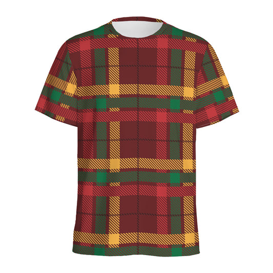 Red Green And Yellow Stewart Print Men's Sports T-Shirt