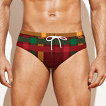 Red Green And Yellow Stewart Print Men's Swim Briefs
