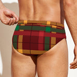 Red Green And Yellow Stewart Print Men's Swim Briefs