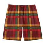 Red Green And Yellow Stewart Print Men's Swim Trunks