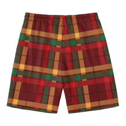 Red Green And Yellow Stewart Print Men's Swim Trunks