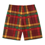 Red Green And Yellow Stewart Print Men's Swim Trunks